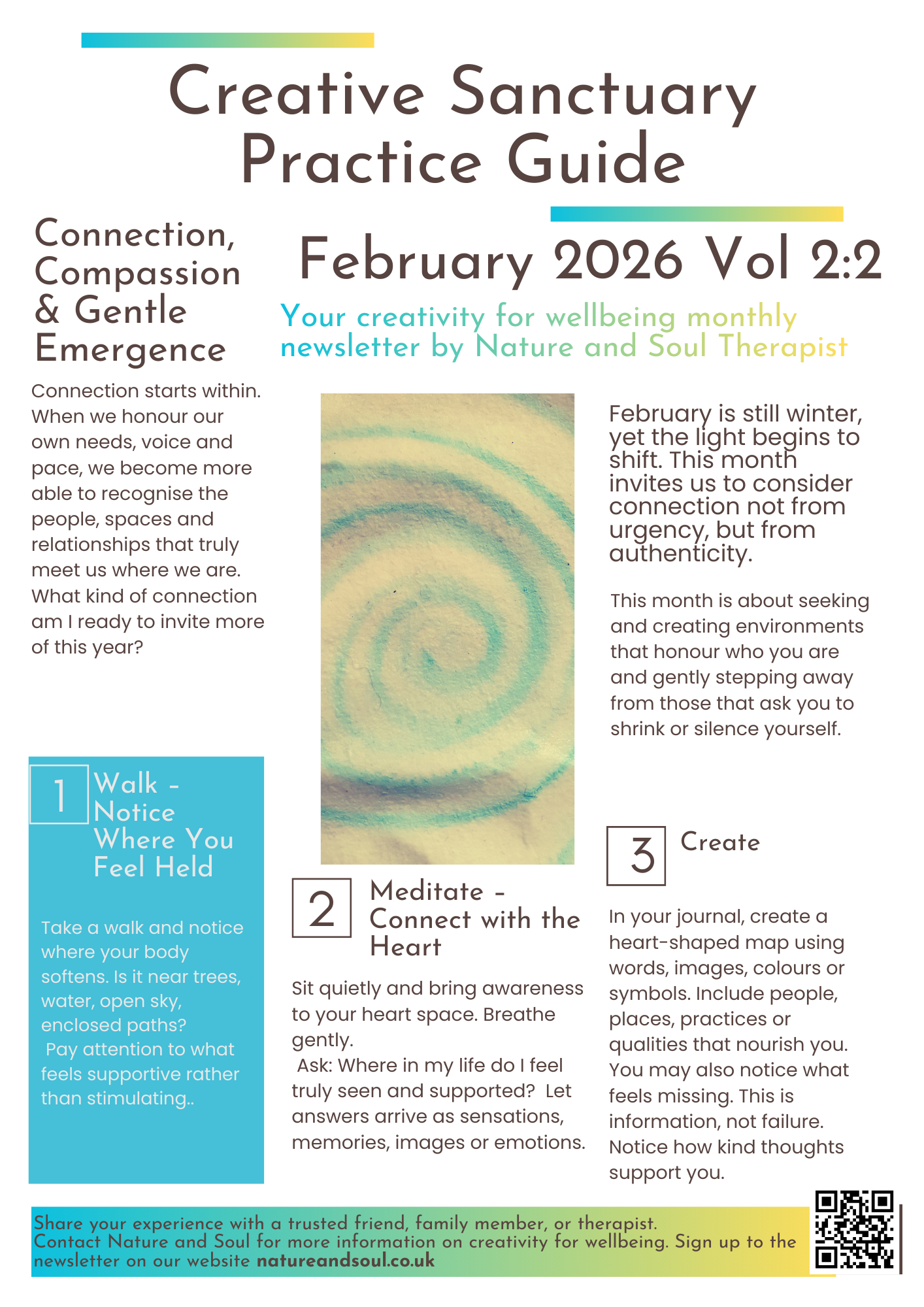 A spiral shape representing late Winter reflection, connection and gentle emergence